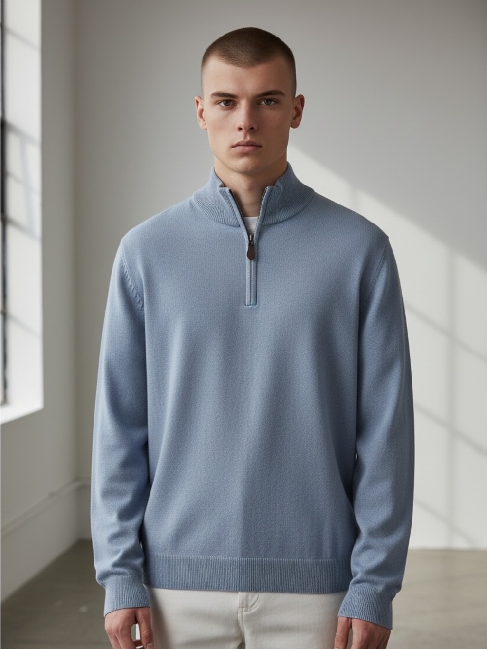 The Men's Store Light Gray Half-Zip Sweater Cashmere S
